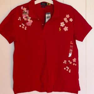 Polo Ralph Lauren Cherry Blossom Embroidered Polo Shirt Women’s Size Medium